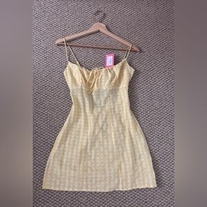 Yellow Gingham Tie-Front Slip Dress